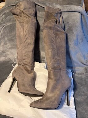Charlies Taupe Over-the-Knee Pointed Toe Stiletto Boots